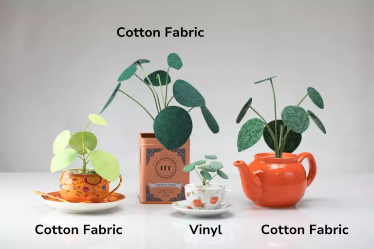 Friendship plants made with cotton fabric and vinyl.